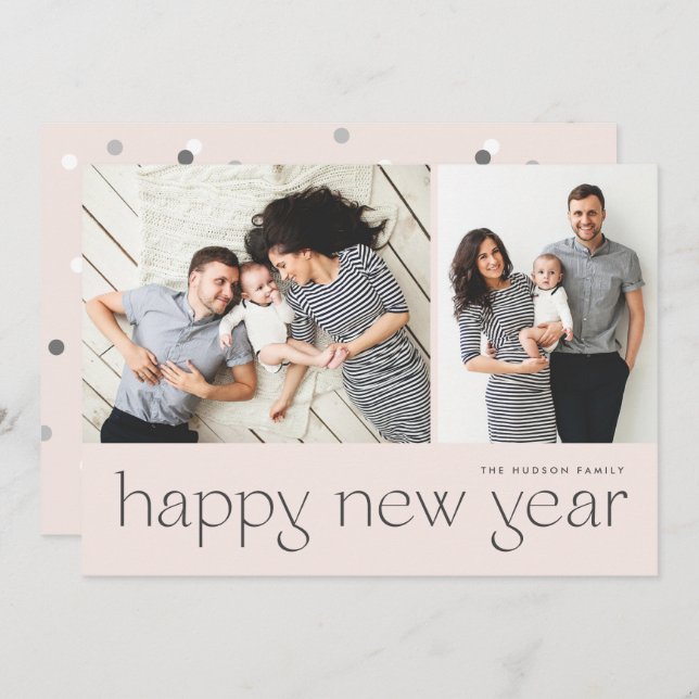 Cartão De Festividades Feliz ano novo Mínimo Moderno - Duas Férias de Fot (Frente/Verso)