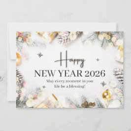 Cartão De Festividades Feliz Ano Novo Moderno Branco e Cinza
