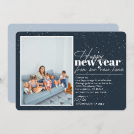 Cartão De Festividades Feliz ano novo Movendo a Foto do Marinho de Anúnci