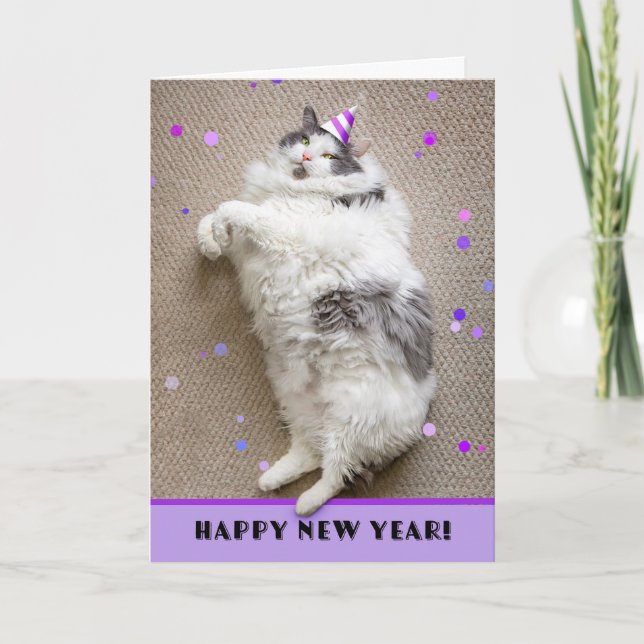 Cartão De Festividades Feliz ano novo Para Qualquer Gato Gordo Humor (Frente)
