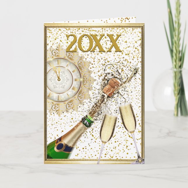 Cartão De Festividades Feliz Ano Novo Personalizar Texto e Assinatura (Frente)