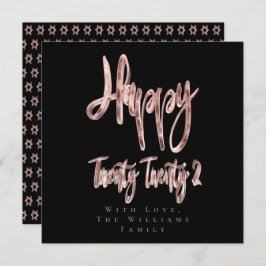 Cartão De Festividades Feliz ano novo preto e Rosa moderno Dourado 2022