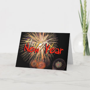 Cartão De Festividades Feliz ano novo Red Fireworks 2022 Saudação