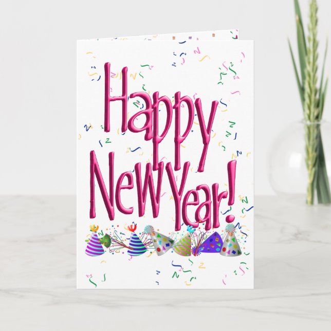 Cartão De Festividades Feliz ano novo rosa! (Frente)