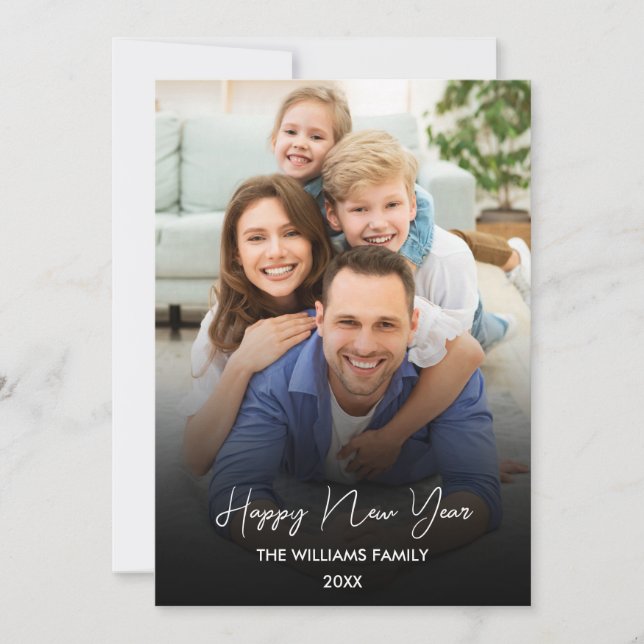 Cartão De Festividades Feliz Ano Novo Roteiro Preto Colagem Multi-Foto (Frente)