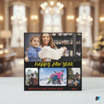 Feliz Ano Novo Script Preto Amarelo 4 Colagem de F