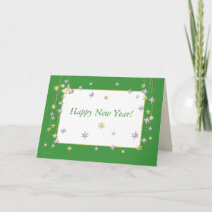 Cartão De Festividades Feliz ano novo Stars Green
