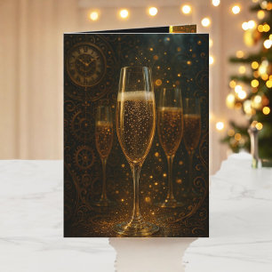 Cartão De Festividades Feliz Ano Novo Steampunk Champagne Glamouroso