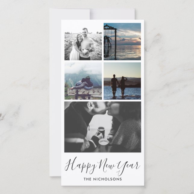 Cartão De Festividades Feliz ano novo Tipografia Cinco Colagem Fotográfic (Frente)