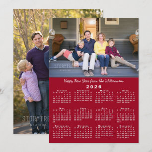 Cartão De Festividades feliz ano novo Vermelho de Fotos Personalizadas do