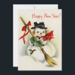 Cartão De Festividades Feliz ano novo Vintage Retro Christmas Snowman<br><div class="desc">Vintage Retro natalino Cartão de Feriado de Feliz ano novo de Neve.</div>