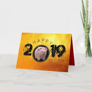 Cartão De Festividades Feliz Ano PIg 2019 ouro 3D Original Saudação 2