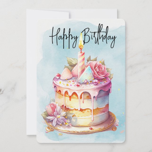 Cartão De Festividades Feliz Bolo de Aniversário (Frente)