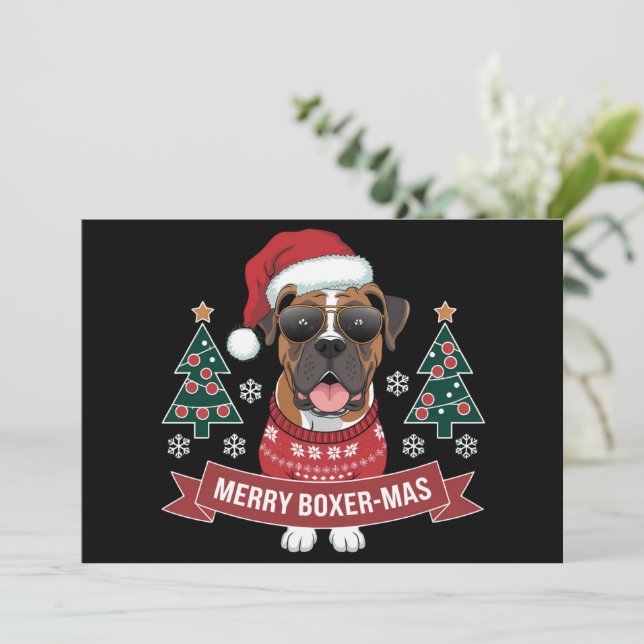 Cartão De Festividades Feliz Boxer-mas Lindo Cachorro Boxer Amante Natal  (Em pé/Frente)