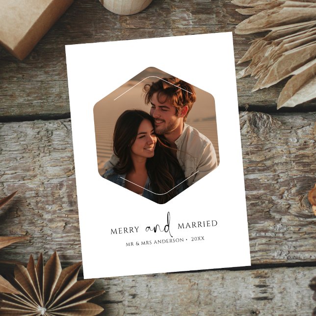 Cartão De Festividades Feliz Branca e Foto de Polígono de Natal Casado (Criador carregado)