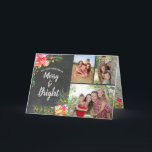 Cartão De Festividades Feliz Brilho 3 Foto Chalkboard Natal Floral<br><div class="desc">Esta elegante e moderna Feliz de fotos personalizável e um cartão floral de natal brilhante de cor d'água apresenta imagens coloridas de vermelhos, verdes, pinks, laranjas e amarelos sobre um fundo de quadro com um roteiro do tipo giz moderno. Este cartão é fácil de personalizar com suas próprias fotos e...</div>
