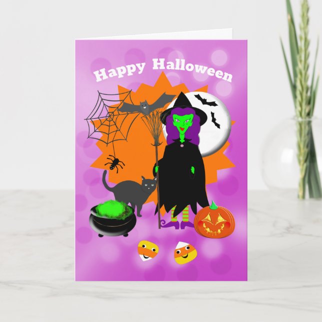 Cartão De Festividades Feliz Bruxa Spooky de Halloween (Frente)