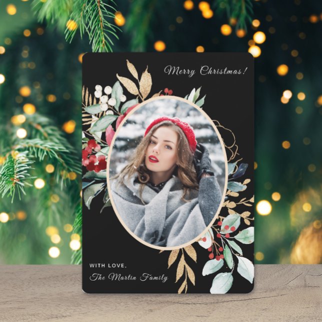 Cartão De Festividades Feliz Buquê de Folha de Natal (Criador carregado)