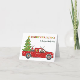 Cartão De Festividades Feliz Caminhão Vermelho de Natal, Árvores de Natal