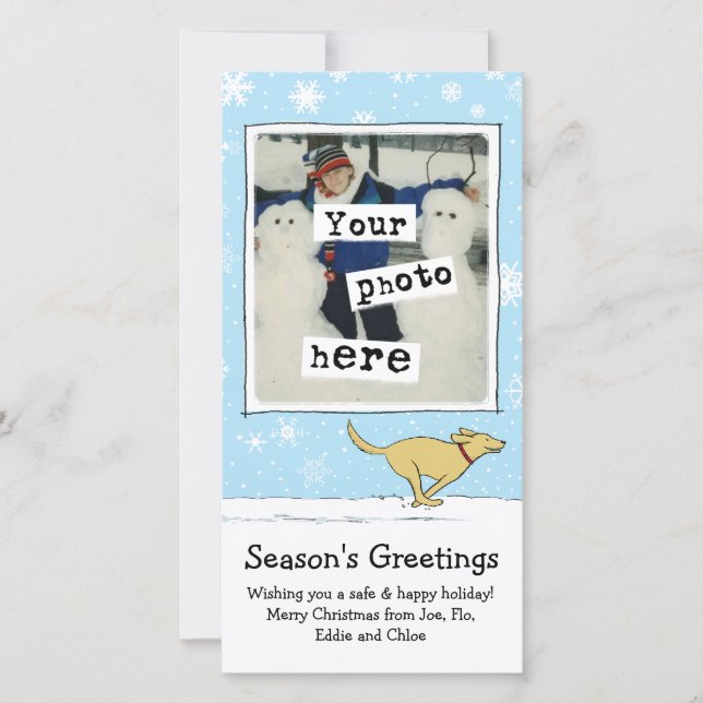 Cartão De Festividades Feliz Cão Amarelo | Natal branco | Sua Foto (Frente)
