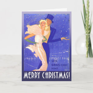 Cartão De Festividades Feliz Casal de arte de Natal Vintage