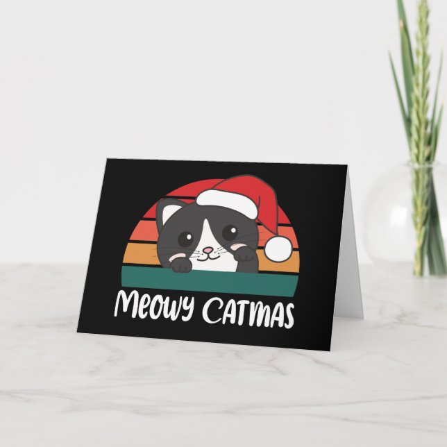 Cartão De Festividades Feliz Catmas Engraçado Cat Pun de Natal (Frente)