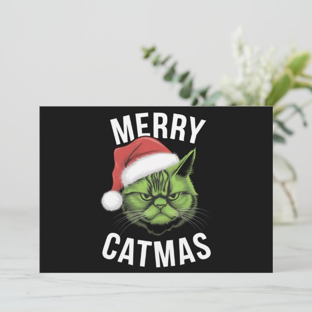 Cartão De Festividades Feliz Catmas Engraçado Gato Adora Natal (Em pé/Frente)