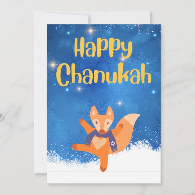 Cartão De Festividades Feliz Chanukah com raposa dançante (Frente)