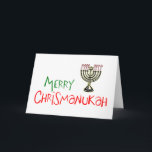 Cartão De Festividades Feliz Chrismanukah- Menorá de Natal Chanukah<br><div class="desc">A maneira perfeita de celebrar tanto o Natal quanto o Hanukkah ao mesmo tempo. Feliz Natal Feliz Chanukah = Feliz Chrismanukah, completo com Velas de Menorá de Cana-de-Açúcar.</div>
