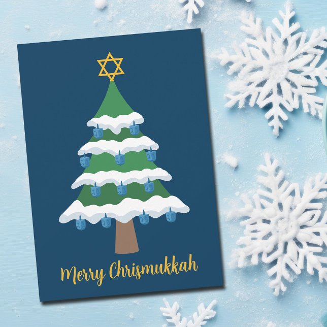 Cartão De Festividades Feliz Chrismukkah Cute Hanukkah Árvore de Natal (Criador carregado)