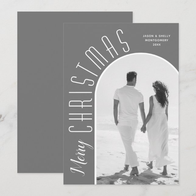 Cartão De Festividades Feliz Cinza de Foto de Natal (Frente/Verso)