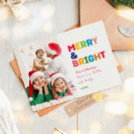 Cartão De Festividades Feliz Colorida e Foto Brilhante<br><div class="desc">Capture a alegria e a magia da época de férias com esta feliz única e festiva, colorida e um cartão de feriado fotográfico brilhante. Seu design simples, porém divertido, apresenta uma paleta colorida do arco-íris de vermelho, verde, amarelo, azul, laranja e rosa, criando uma atmosfera vibrante e alegre. A abordagem...</div>