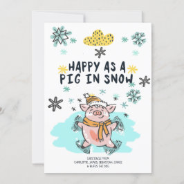 Cartão De Festividades Feliz Como Um Porco No Natal Da Neve
