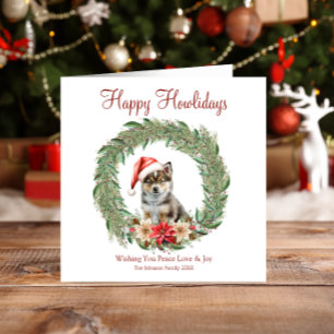Cartão De Festividades Feliz ComoLidays Cachorro Husky Fofo