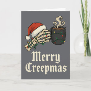 Cartão De Festividades Feliz Creepmas Esqueleto Com Café