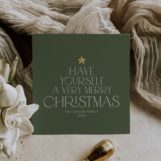 Cartão De Festividades FELIZ da família CHARLIE Green Star (CHARLIE Green Star Family Merry Little Christmas Holiday Card)