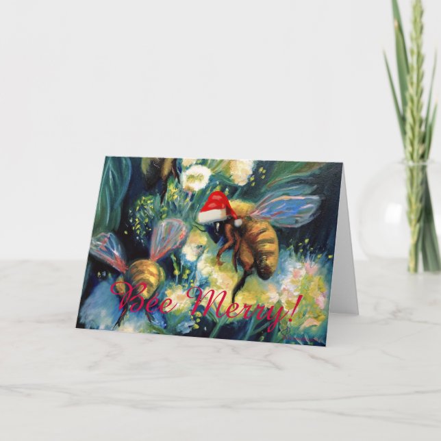 Cartão De Festividades Feliz de abelhas! (Abelhas de Mel com Feliz Natal! (Frente)