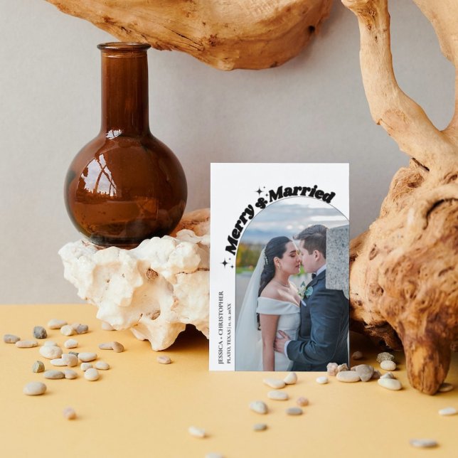 Cartão De Festividades Feliz de Arco Moderno e Casamento de Natal Casado (Criador carregado)