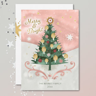 Cartão De Festividades Feliz de Árvore Ilustrada e Natal brilhante