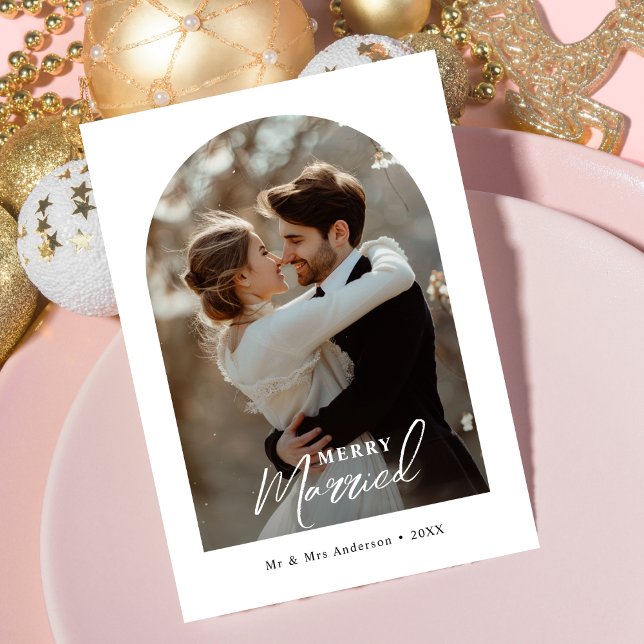 Cartão De Festividades Feliz de caligrafia Foto do Arco de Natal Casado (Criador carregado)