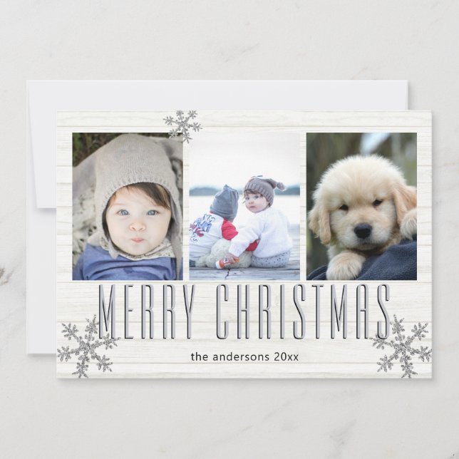 Cartão De Festividades Feliz de Colagem de Fotografias Silver Snowflake 3 (Frente)