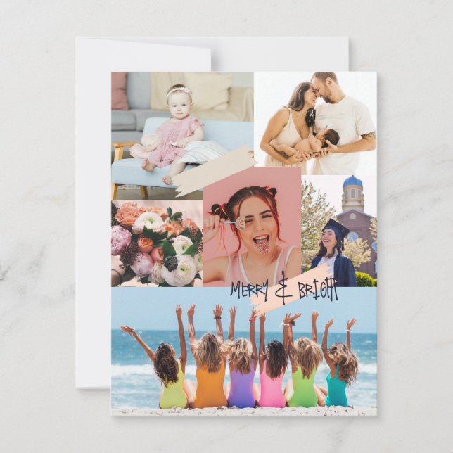 Cartão De Festividades Feliz de colagem moderna e Foto de Natal brilhante (Frente)