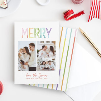 Cartão De Festividades Feliz de diversão colorida com três fotos de natal