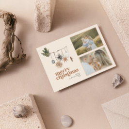 Cartão De Festividades Feliz de Foto 2 da Família Neutra Moderna Scandi B