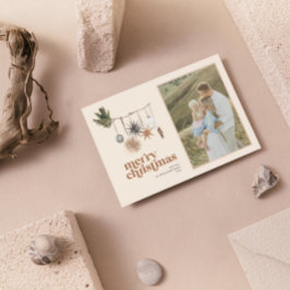 Cartão De Festividades Feliz de Foto da Família Neutra Moderna Scandi Boh