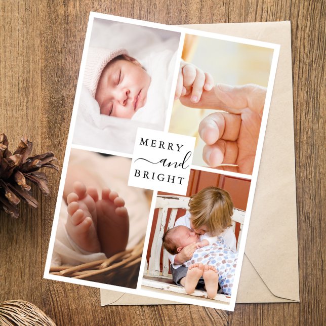 Cartão De Festividades Feliz de Foto Mínima Moderna e Natal Bril (Criador carregado)