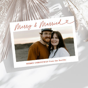 Cartão De Festividades Feliz de Foto Moderna e Casado no Natal Recém-Casa