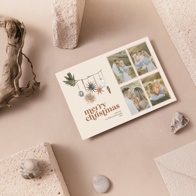 Cartão De Festividades Feliz de Fotografia 4 da Família Neutra Scandi Boh (Criador carregado)