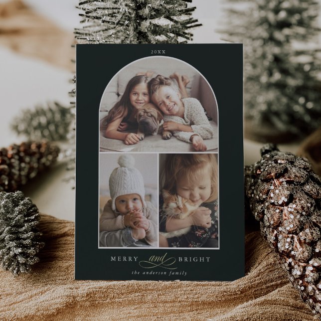 Cartão De Festividades Feliz de Fotografias do Arch 3 Moderno e Verde Bri (Criador carregado)