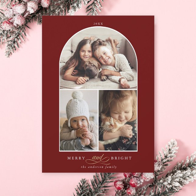 Cartão De Festividades Feliz de Fotografias do Arch 3 Moderno e Vermelho  (Criador carregado)